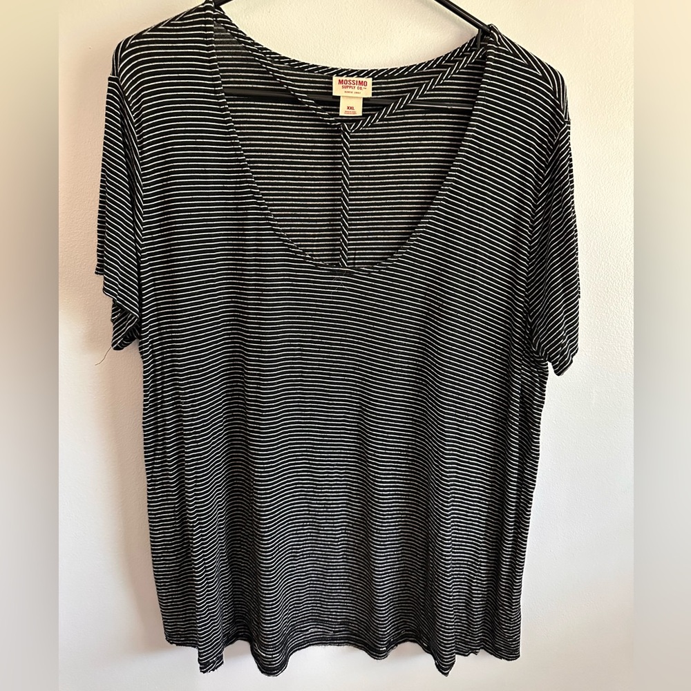 Mossimo Supply Co. Black & White Striped Scoop Neck Tee